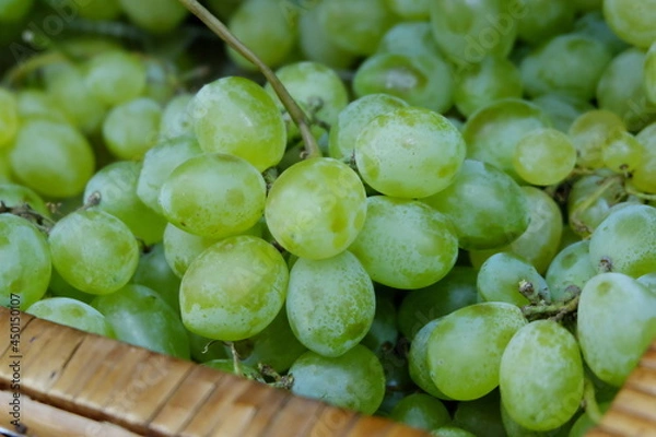 Obraz bunches of green grapes on the store counter close up
