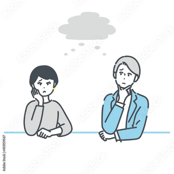 Fototapeta 打ち合わせ中に悩むビジネスパーソンのイラスト素材
