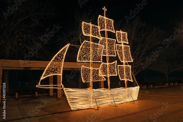 Obraz Christmas ship at night, in Greece