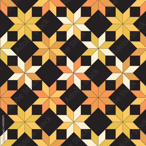 Obraz Quilt in black and yellow shades seamless pattern, vector
