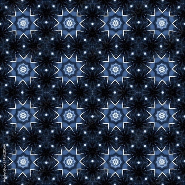Obraz seamless pattern with bright blue stars on a dark background