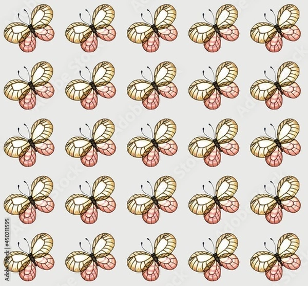Fototapeta seamless pattern with butterflies on a beige background