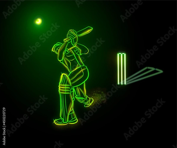 Fototapeta cricket player neon vector green art