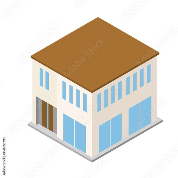 Fototapeta 一戸建て住宅マイホームのイラスト二階建て　アイソメトリックス立体イラスト