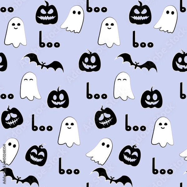 Obraz Seamless halloween pattern. Ghosts and clouds. Vector illustration