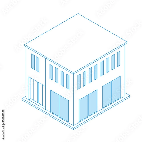Fototapeta 一戸建て住宅マイホームのイラスト線画ラインアート二階建て　アイソメトリックス立体イラスト