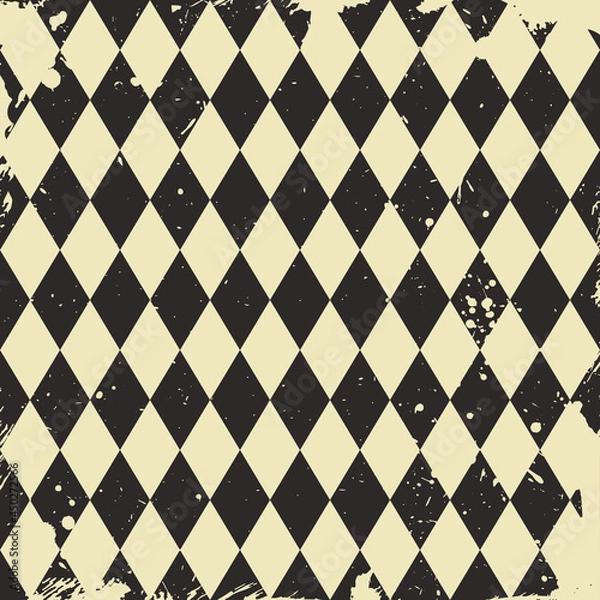 Obraz Seamless grunge pattern with black rhombus. Scratched Chess or diamonds symmetric background.