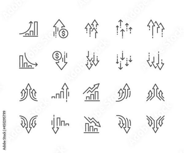 Fototapeta Simple Set of Increase and Decrease Related Vector Line Icons. Contains such Icons as Finance Chart, Abstract Graph, Trend and more. Editable Stroke. 48x48 Pixel Perfect.