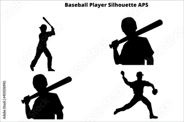 Fototapeta set of baseball player  silhouettes ,  line isolated or logo isolated sign symbol vector, outline and stroke style Collection of high-quality black style vector illustration,