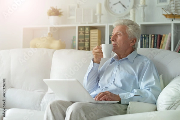 Obraz senior man using laptop at home