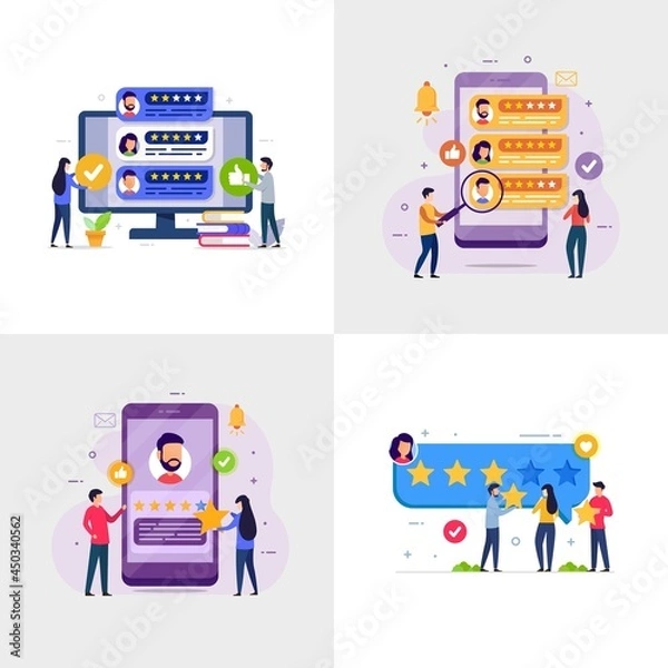 Fototapeta Feedback and review customer with star rating design concept vector illustration