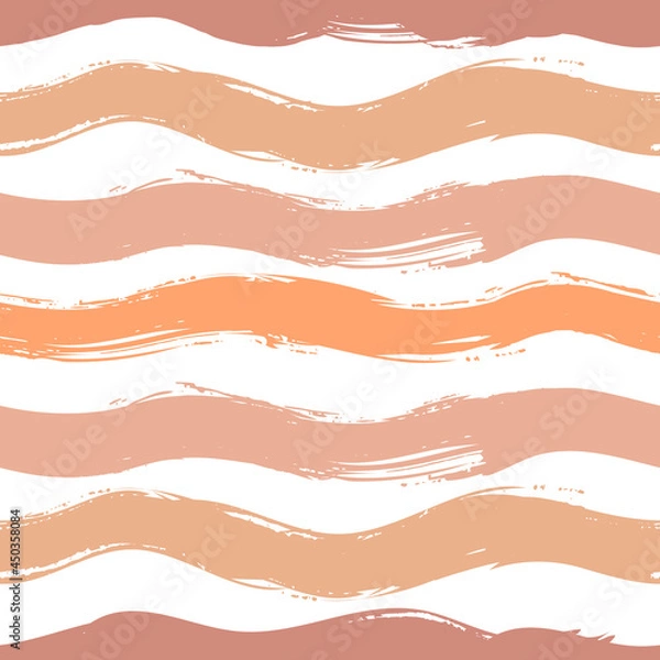 Obraz Vector seamless pattern: brown beige horizontal lines from textured wavy  brush strokes. Design for textile, wallpaper , wrapping paper, notebook cover.