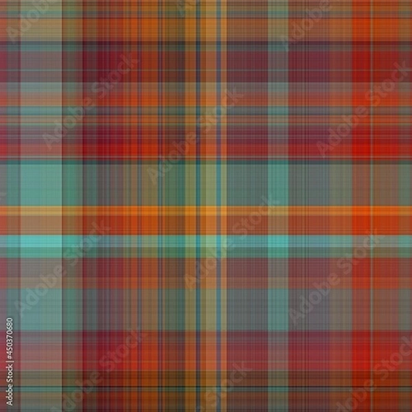 Obraz Seamless red orange teal madras plaid background pattern