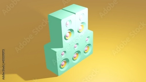 Fototapeta Abstract scene of five  blue  Aquamarine .speakers with yellowbackground, summer collection,music concept