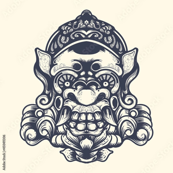 Obraz Ornamental devil face inking illustration artwork Premium Vector
