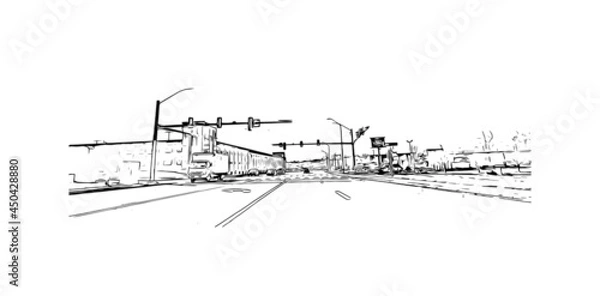 Fototapeta Building view with landmark of Johnson City is in east Tennessee. Hand drawn sketch illustration in vector.