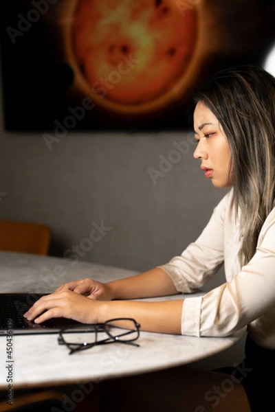 Obraz Young Asian Data Scientist Working Data Normalization 