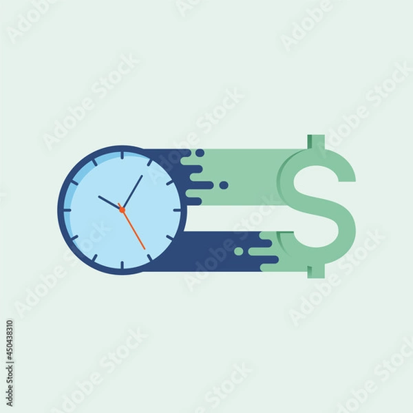 Obraz Clock and dollar sign looping relation. Conceptual illustration of time is money. Vector illustration outline flat design style.