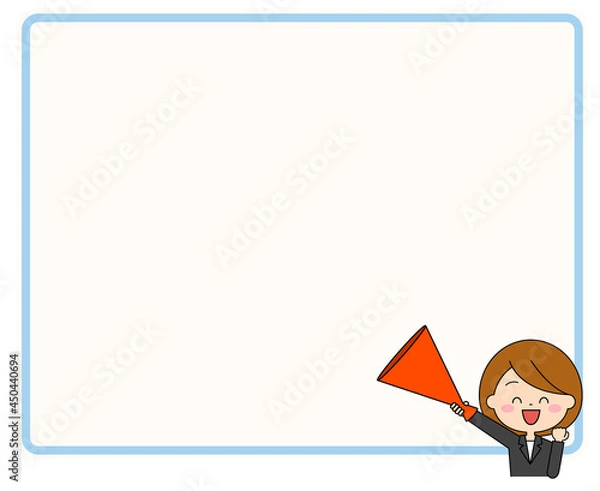 Fototapeta メガホンを持った手を挙げているスーツを着た女性