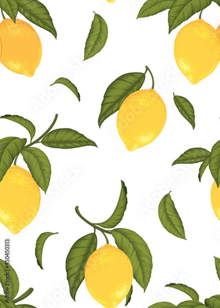 Fototapeta Seamless pattern of Lemon fruit background template. Vector set of lemon element for advertising, packaging design of lemon tea products and fashion design.