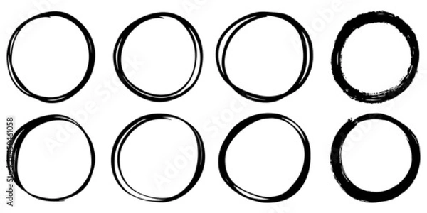 Fototapeta set of hand drawn vector doodle circle line sketch isolated on white background.