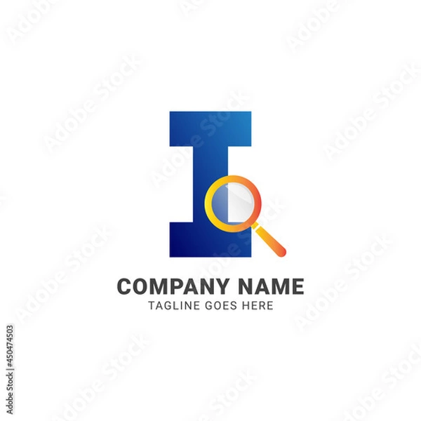 Fototapeta letter I magnifying glass company logo vector design element