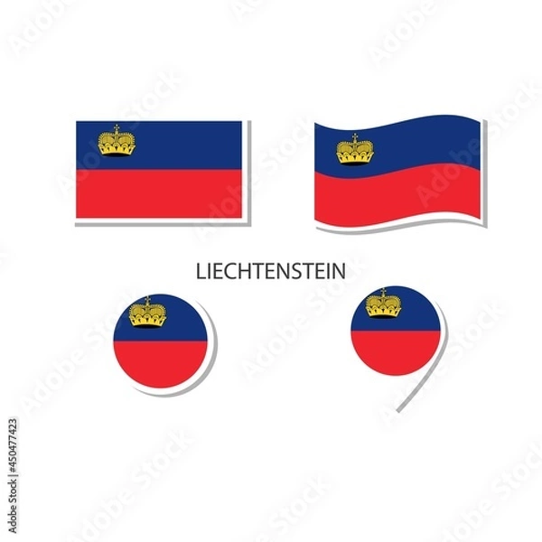 Obraz Liechtenstein flag logo icon set, rectangle flat icons, circular shape, marker with flags.
