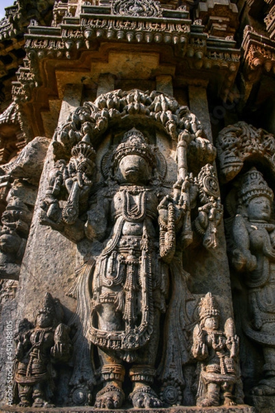 Obraz Highly detailed intrinsic carvings of 800 year old hindu temple at Somnathpur, Karnataka, India.  Temple dedicated to Lord Vishnu was built by the Hoysala Dynasty.