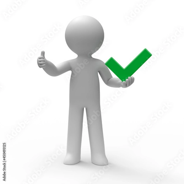 Fototapeta 3d man with green check mark