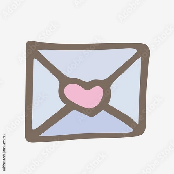 Fototapeta Colored icon of an envelope with a letter. Vector illustration in doodle style.