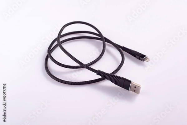 Obraz Cable connector micro-USB to USB on white background