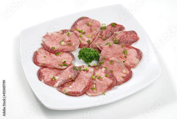 Obraz beef tongue sliced on white dish
