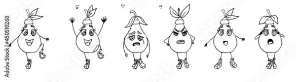 Fototapeta pear fruit with different emotions. Linear drawing