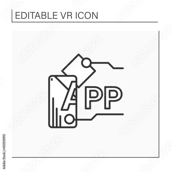 Fototapeta Augmented reality apps line icon. Integrates digital visual content into user real-world environment. Modern technology concept. Isolated vector illustration