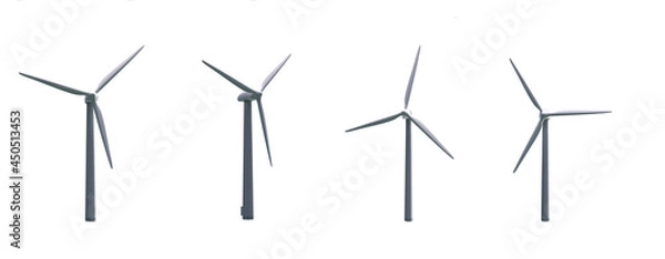 Fototapeta Wind turbines isolated on white background. 3D Rendering.