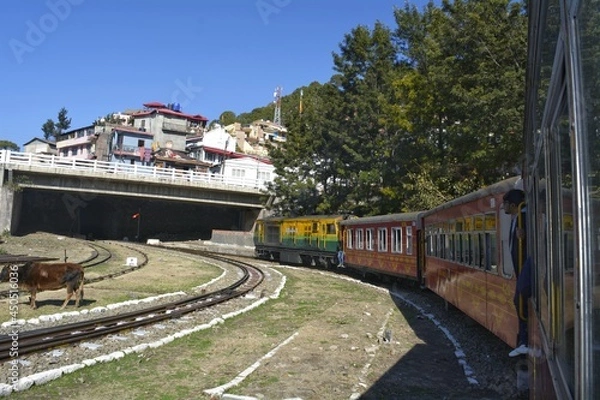Obraz train in the mountains tunnel