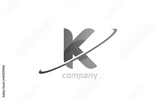 Fototapeta swoosh grey K simple alphabet letter logo icon. Creative design template for business
