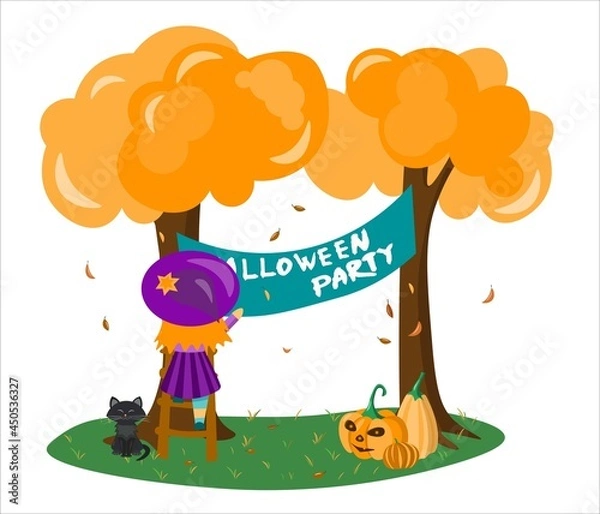 Obraz Vector illustration of a witch inviting to the halloween party