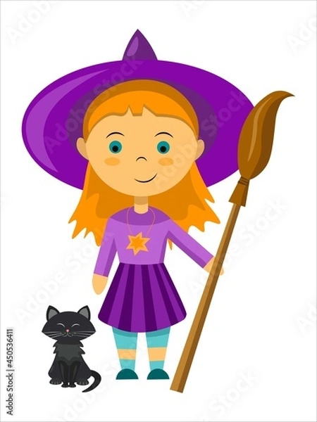 Obraz Vector little witch with her broom