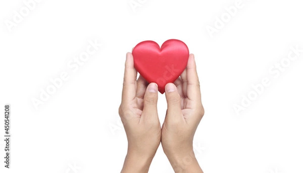 Fototapeta Hands holding red heart. heart health donation concepts