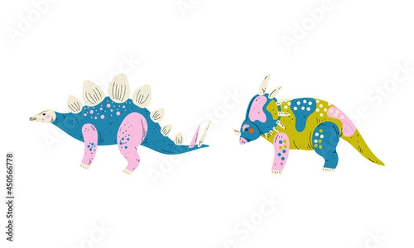 Fototapeta Dinosaur as Prehistoric Creature and Jurassic Predator Vector Set