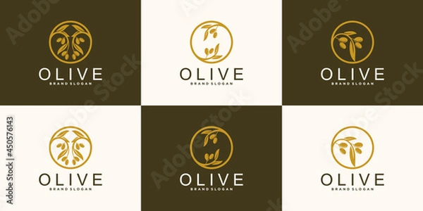 Fototapeta Set of creative olive oil tree logo design with modern leaf shape Premium Vector