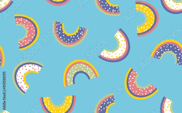 Obraz Trendy seamless pattern with colorful rainbow on color background. Design for invitation, poster, card, fabric, textile, fabric. Cute holiday illustration for baby. Doodle style
