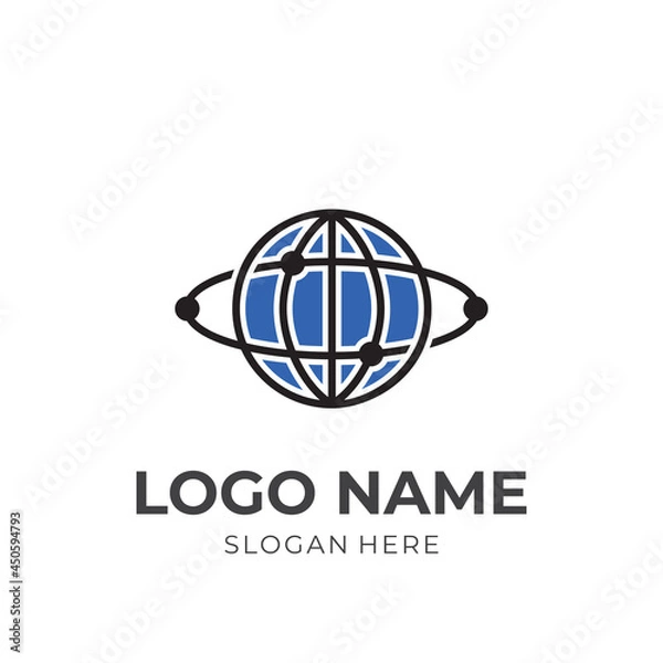 Obraz globe logo design with flat black and blue color style