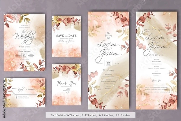Fototapeta Set of Rustic Bohemian Fall Autumn Wedding Invitation Template