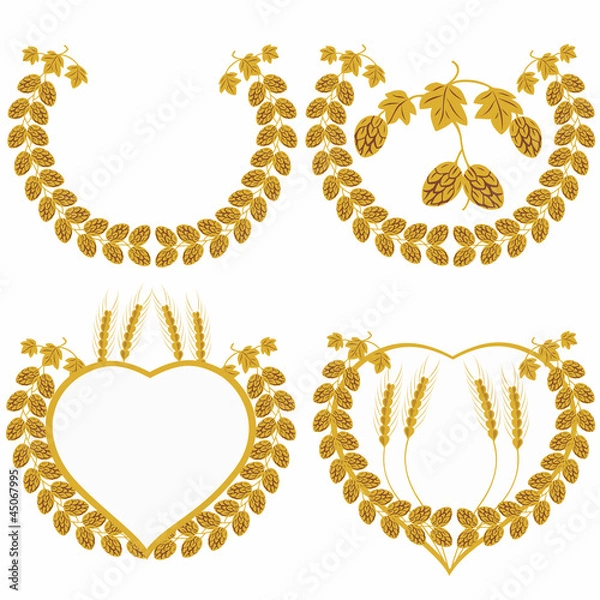 Obraz hops and wheat vector set