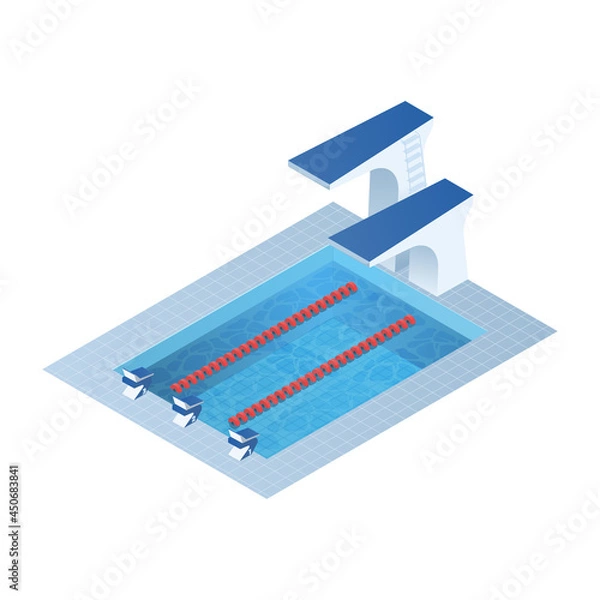 Fototapeta Swimming pool isometric illustration. Vector isolated on transparent background.