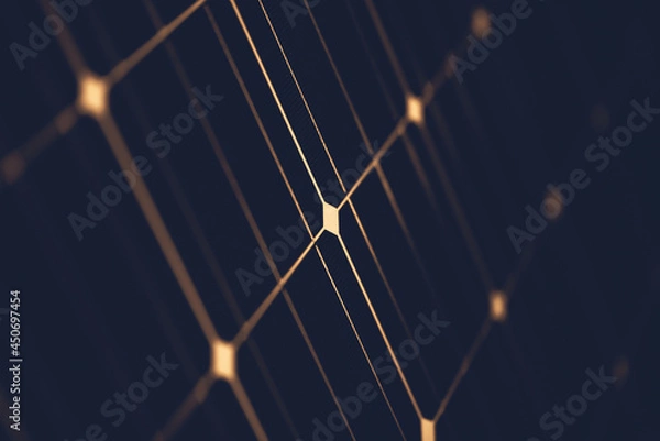 Obraz gold contact grid of high sensitivity solar cell in darkness in selective focus