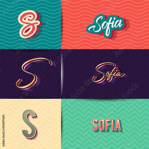 Fototapeta name Sofia in various Retro graphic design elements, set of vector Retro Typography graphic design illustration
