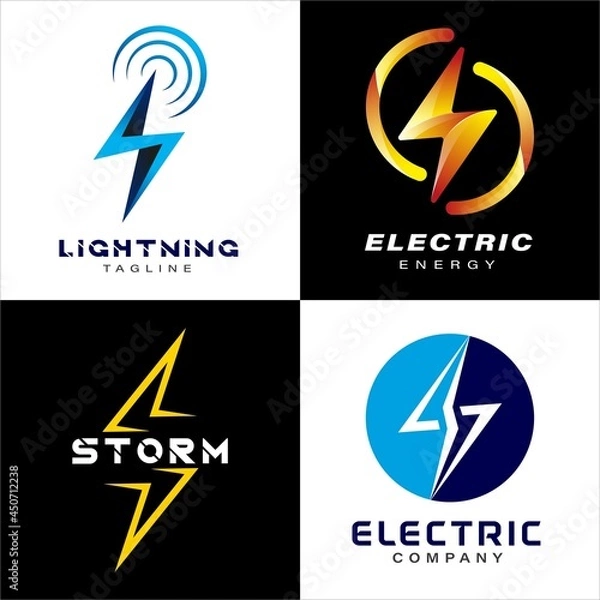 Fototapeta Set of Electricity Logo Concept. Lightning icon. Energy and thunder storm symbol concept. Logo design vector with gradient color